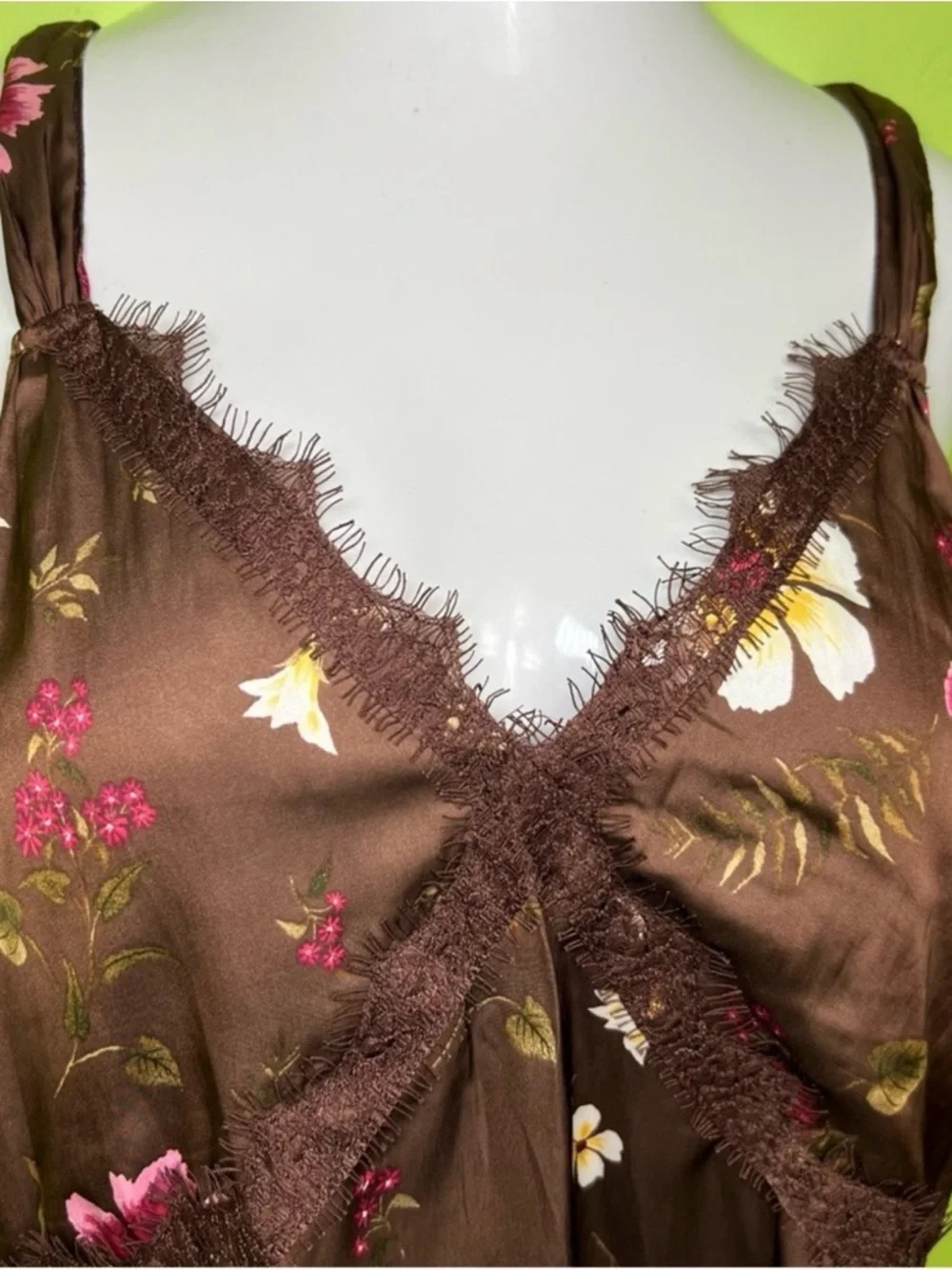 Y2K babydoll Lace-Trimmed Floral spring summer Satin Cami Top size L NWT - Picture 2 of 6